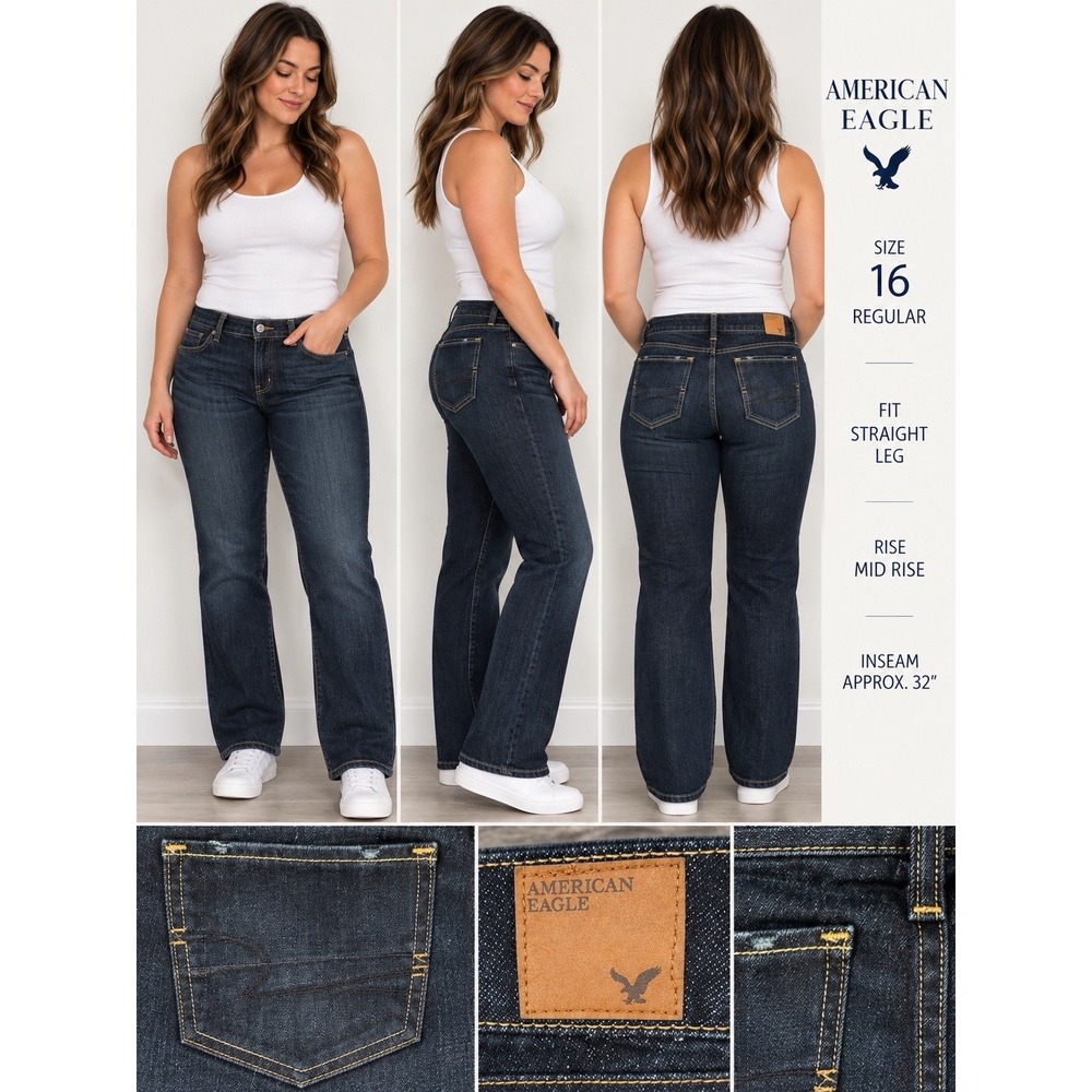 American Eagle Womens Jeans 16 Regular Straight Dark Wash Stretch NWT